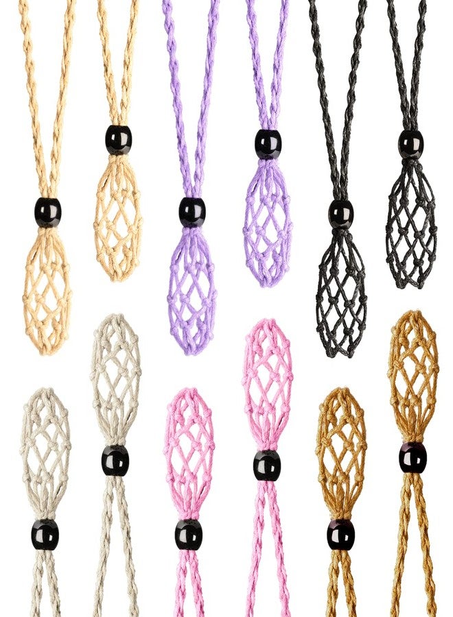Weryerker 12-Piece Crystal Stone Cord Holder - Rope Hand-Woven Cord with Adjustable DIY Bracelet & Necklace (Coffee, Purple, Pink, Black, Khaki, Beige) - Image 1